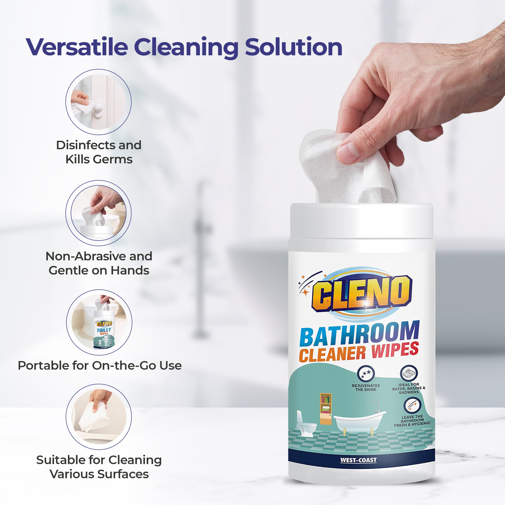 Cleno Bathroom Cleaner Wipes - Hard water stain remover