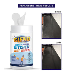 Cleno Anti-Bacterial Food Surface Wet Wipes Cleans Surface of Milk Packs/Fruits/Vegetables & Crockery/Removes Germs/Bacteria/Chemicals & Waxes - 50 Wipes