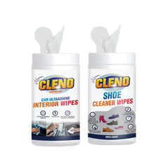 Cleno Car Ultrashine Interior Wipes 50 Wipes & Shoe Cleaner Wet Wipes 50 Wipes Ready to Use combo