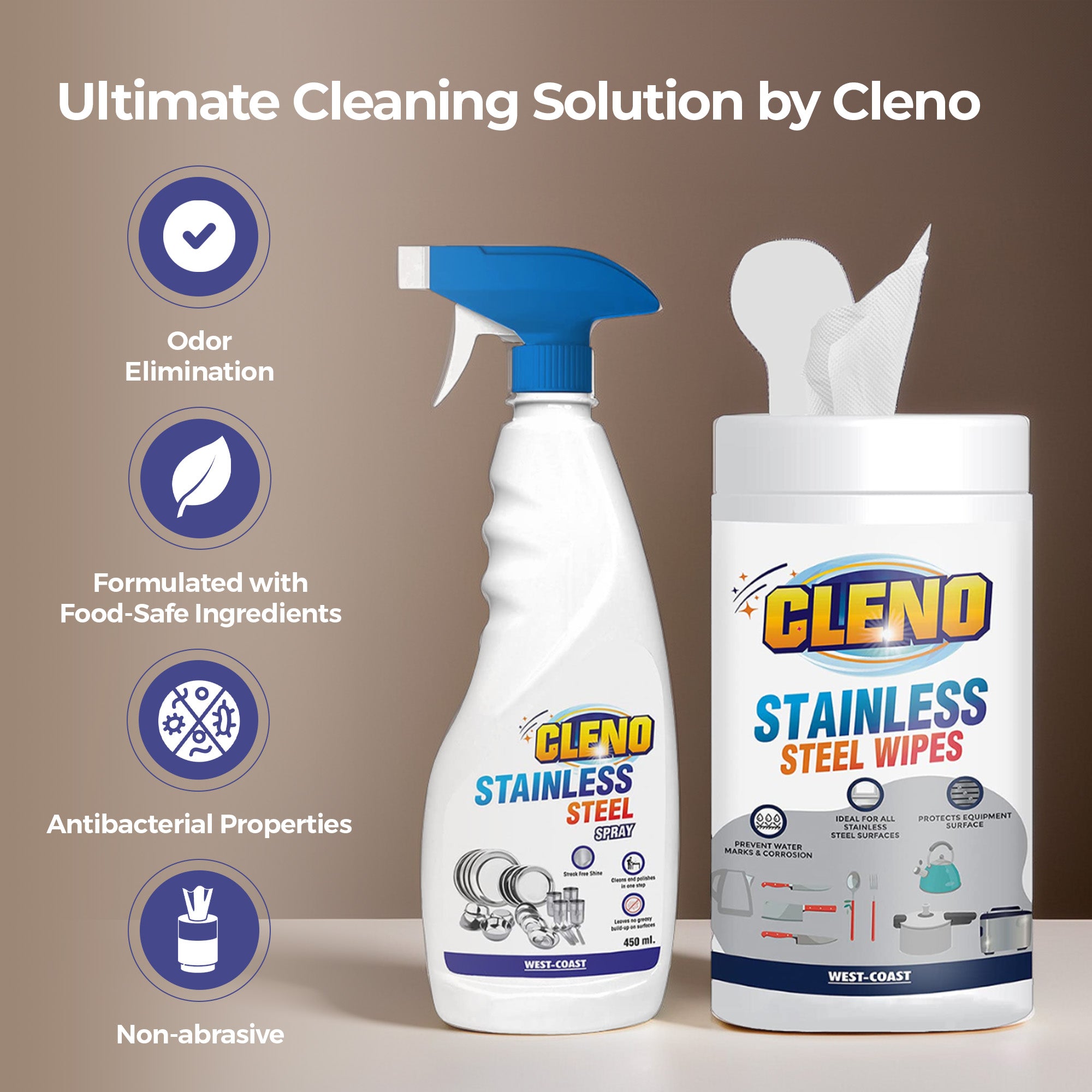 Cleno stainless steel wet wipes - perfect for quick clean-ups