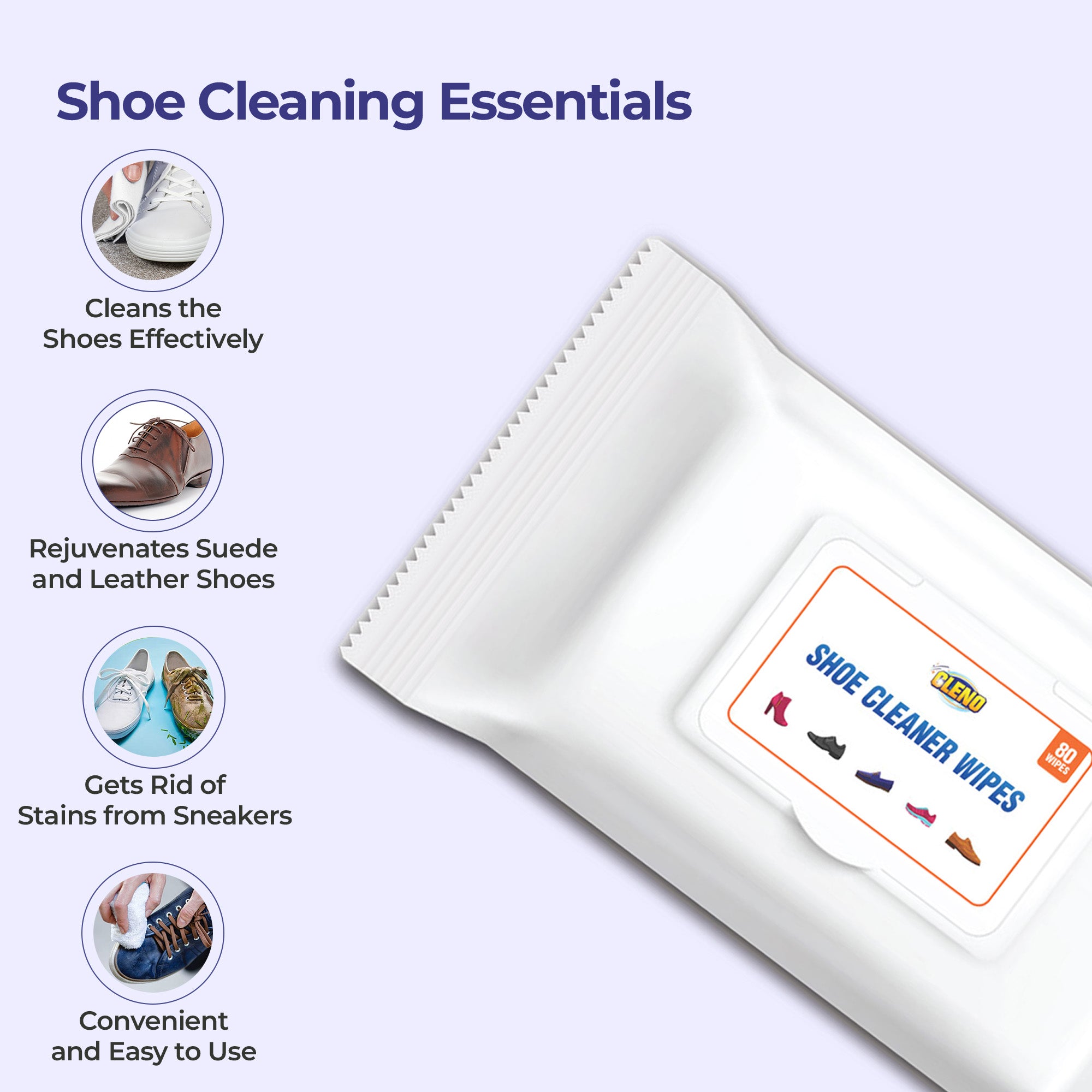 Cleno shoe cleaner wipes - office use for fresh footwear