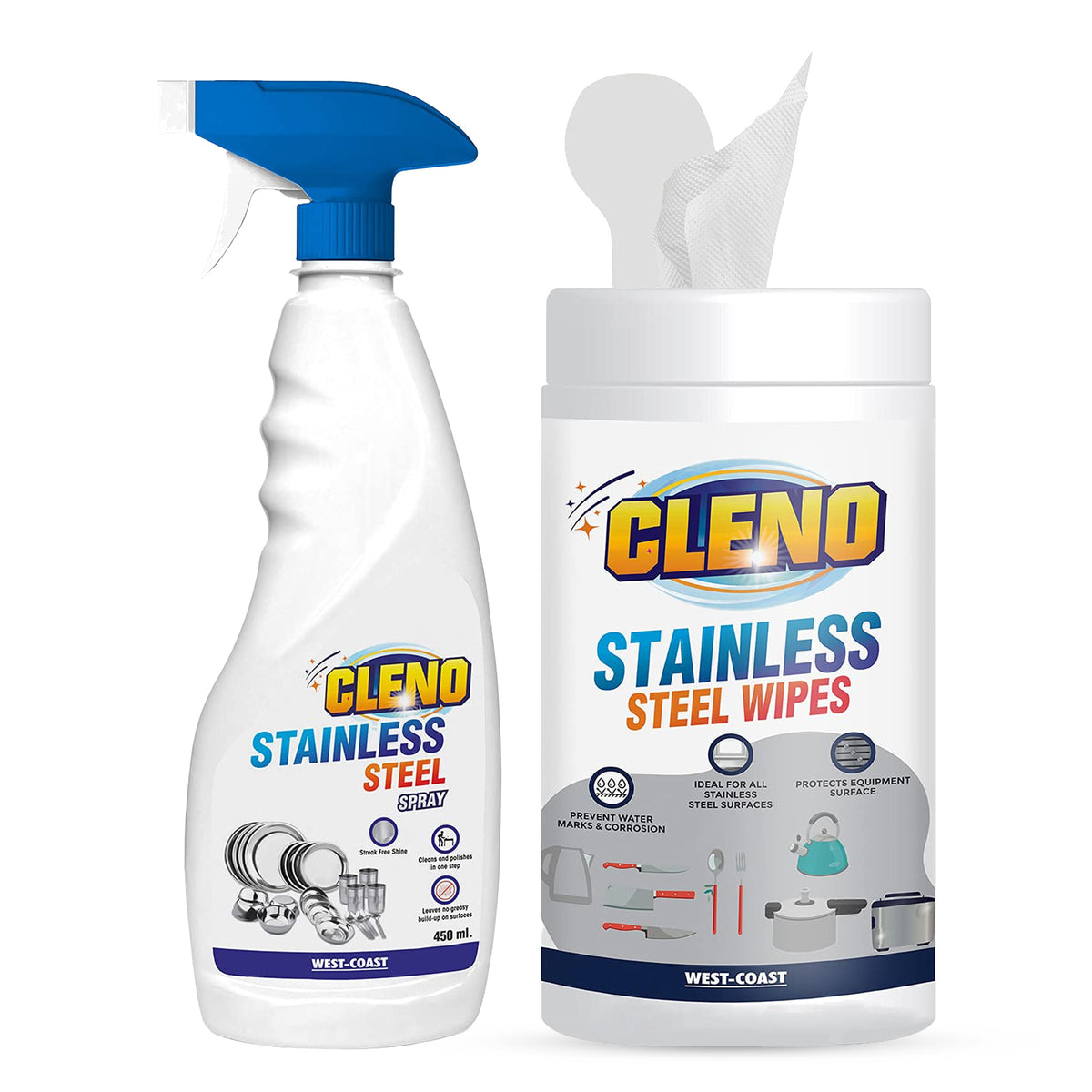 Cleno stainless steel wet wipes - odor-neutralizing cleaning solution