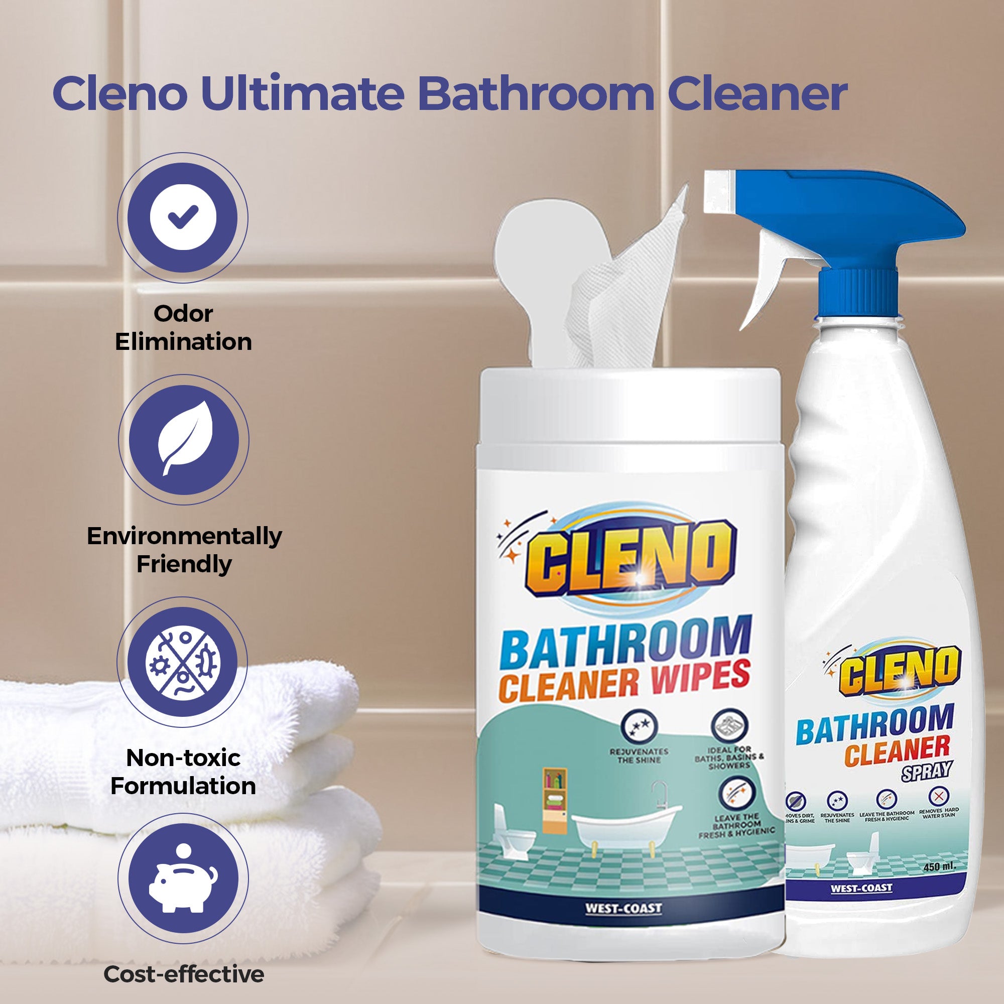 Cleno bathroom cleaner spray - refreshing citrus scent