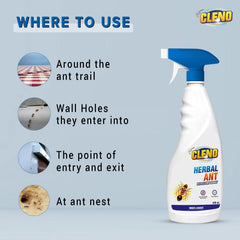 Cleno Herbal Ant Repellent Spray|Kills and Repels Ants, Roaches, Fleas and More - 450 ml (Ready to Use) White