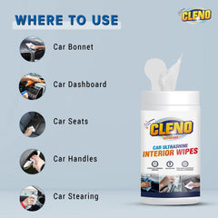 Cleno Car Ultrashine Interior Wipes - 50 Wipes Ready-to-Use Cleaning Essentials | Restore & Protect Your Car's Original Appearance | Ultimate Car Cleaning Kit