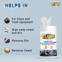 Cleno Disinfectant Gym Fitness Equipment & Yoga Mat Wet Wipes | Wipe Away Sweat and Dirt – 50 - Wipes (Ready to Use)