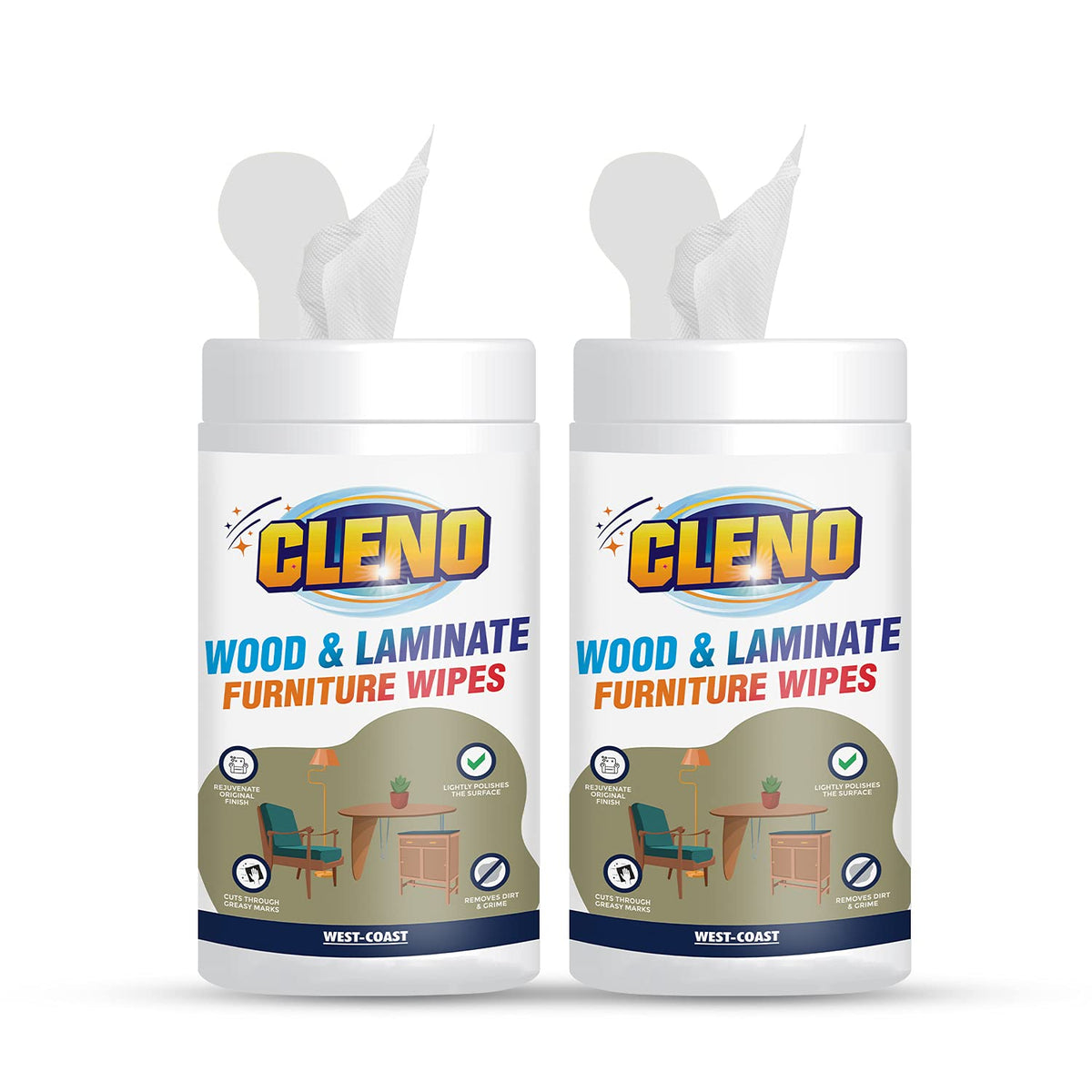 Cleno Wood & Laminate Furniture Wet Wipes Clean, Restore Polish & Protects - Wood Tables/Chairs/Cupboard/Bedroom Furniture/Cabinets/Benches/Doors/Desks- 50 Wipes (Pack of 2) (Ready to Use)