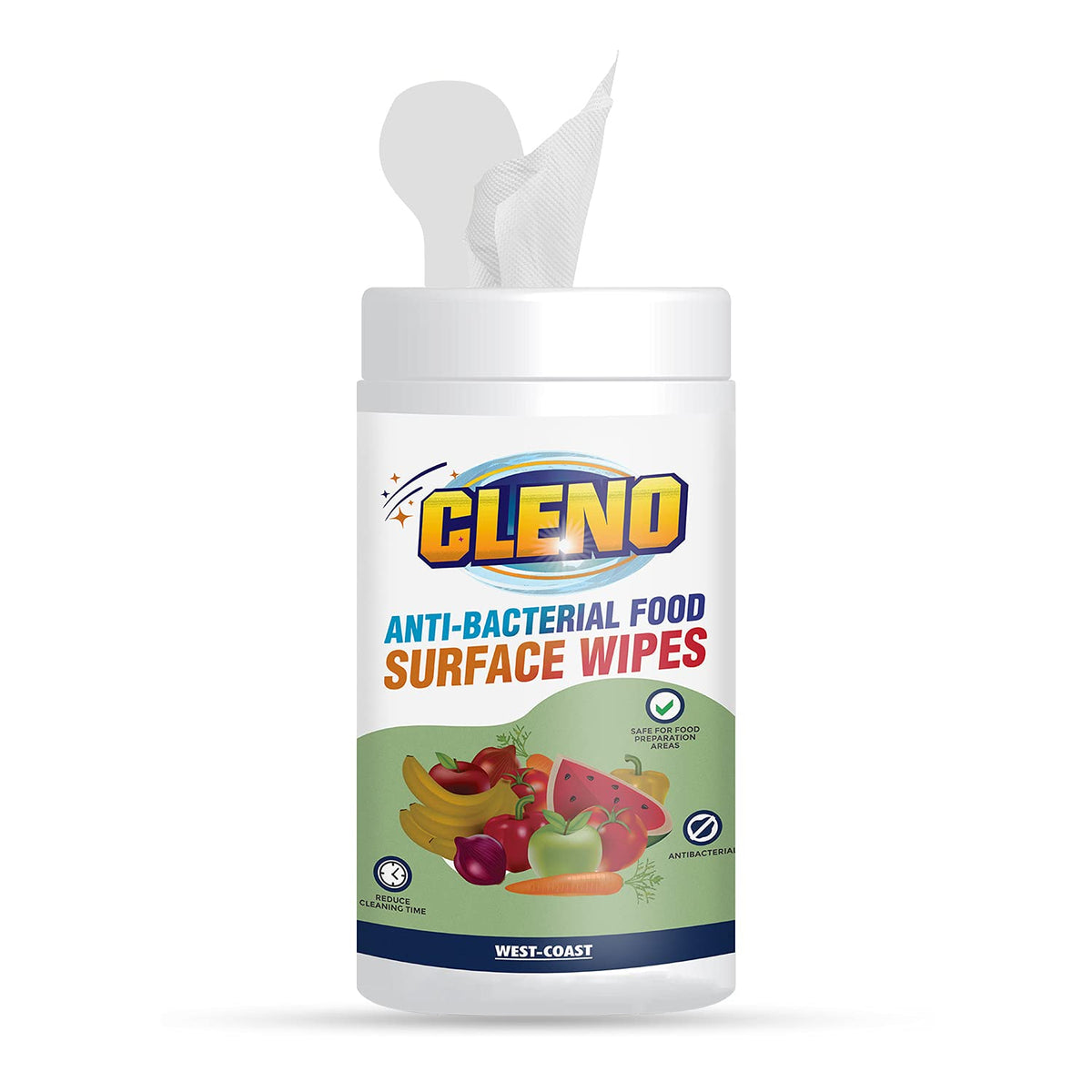 Cleno Food Surface Wet Wipes Cleans Surface of Milk Packs/Fruits/Vegetables and Crockery/Removes Germs/Bacteria/Chemicals & Waxes - 50 Wipes (Pack of 2) (Ready to Use), (32)