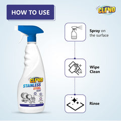 Cleno Stainless Steel Cleaner Spray Cleans Stainless Steel Surfaces/Stainless Steel Bottle/Kitchen Stainless Steel Appliances/Countertops- 450ml (Pack of 2) (Ready to Use)