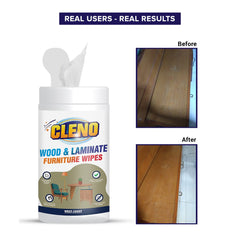 Cleno Wood & Laminate Furniture Wet Wipes Clean, Restore Polish & Protects - Wood Tables/Chairs/Cupboard/Bedroom Furniture/Cabinets/Benches/Doors/Desks- 50 Wipes (Pack of 2) (Ready to Use)