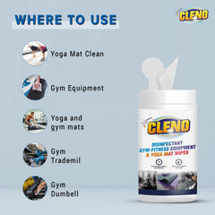 Cleno Disinfectant Gym Fitness Equipment & Yoga Mat Wet Wipes | Wipe Away Sweat and Dirt – 50 - Wipes (Ready to Use)