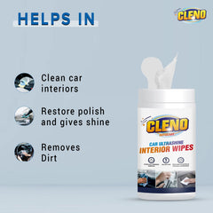 Cleno Car Ultrashine Interior Wipes - 50 Wipes Ready-to-Use Cleaning Essentials | Restore & Protect Your Car's Original Appearance | Ultimate Car Cleaning Kit