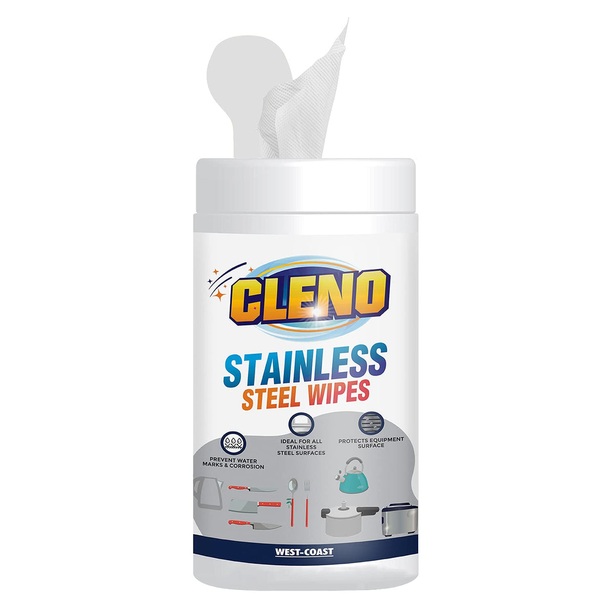 Cleno Stainless Steel Wet Wipes Quickly Cleans/Shines & Protects Cookers/Stove/Refrigerator Dishwashers & Grills Stainless-Steel Surfaces - 50 Wipes (Pack of 2) (Ready to Use) (95)