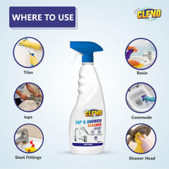 Cleno Tap & Shower Cleaner Spray to Clean Bathroom, Kitchen Tap, Shower, Faucet. Removes Limescale & Hard Water Spot, Soap Scum, Water Stains, Scaling - 450ml (Ready to Use) (Pack of 5)