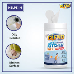 Cleno Kitchen Wet Wipes to Clean Sticky, Greasy Dirt on Platform, Shelves, Jars, Floor & Sink - 50 Wipes (Ready to Use) (Pack of 100)