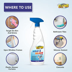 Cleno Mold & Mildew Cleaner Spray Cleans Stains, Bath Tubs, Wash Basin, Hard Surfaces, Walls, Bathroom Tiles, Silicone Sealant, Sinks & Plugholes - 450 ml (Ready to Use)