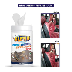 Cleno Conditioning Leather Surface Wet Wipes for Sofas, Bags, Leather Clothes & Interior, Car Seat, Luggage, Briefcases, Shoes, Handbags, Restores Polish and Gives Shine - 50 Wipes (Pack of 2) (Ready to Use)