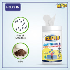 Cleno Sanitizing & Disinfectant Wet Wipes Cleanse Floor, Frame, Furniture, Shelves, Table & Chair for Stain & Dirt’s Household Area, Lemon - 50 Wipes (Ready to Use)