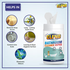 Cleno Bathroom Cleaner Wet Wipes for Shower/Wash-Basin/Floor/Taps/Commode/Glass & Bathroom Accessory - 50 Wipes (Ready to Use)