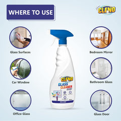 Cleno Glass Cleaner Spray Cleans Tabletops/Mirrors/Glass-Windows/Fridge/Oven/Kitchen Cabinets/Furniture/Car Windows- 450ml (Ready to Use) (Pack of 50)