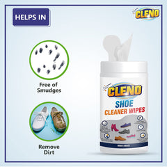 Cleno Shoe Cleaner Wet Wipes for Loafers, Sandals, Slippers, Traditional Footwear, Athletic, Sneakers, White & Golf-Tennis Shoes, Scrub Off Dirt, Mud, Grass Stains - 50 Wipes (Pack of 2,Ready to Use)