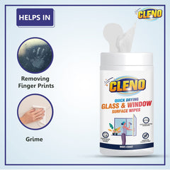 Cleno Quick Drying Glass & Window Surface Wet Wipes for Home, Cars, Mirrors, Tinted Windows, Ammonia & Tint Free - 50 Wipes (Pack of 5) (Ready to Use)