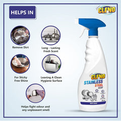 Cleno Stainless Steel Cleaner Spray Cleans Stainless Steel Surfaces/Stainless Steel Bottle/Kitchen Stainless Steel Appliances/Countertops- 450 ml (Ready to Use)