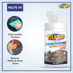 Cleno Conditioning Leather Surface Wet Wipes for Sofas, Bags, Leather Clothes & Interior, Car Seat, Luggage, Briefcases, Shoes, Handbags, Restores Polish and Gives Shine - 50 Wipes (Pack of 2) (Ready to Use)